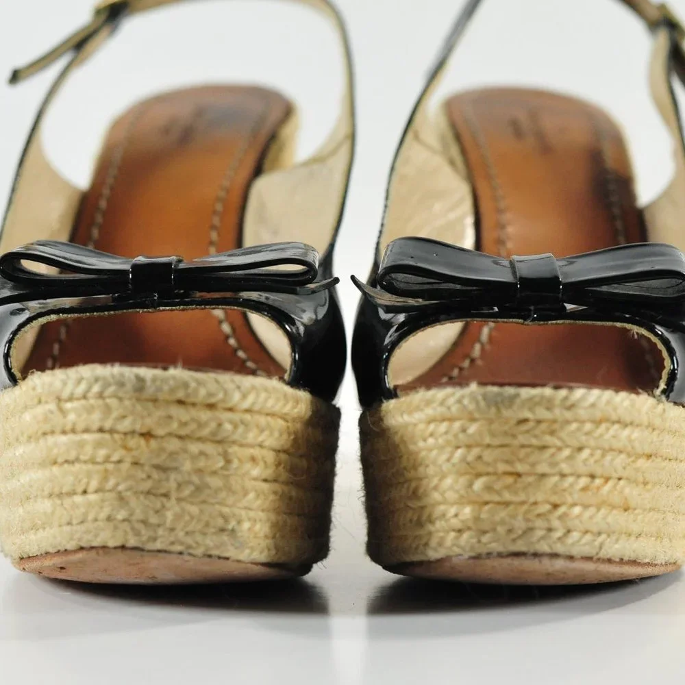 Kate Spade New York Black Patten Leather & Jute Wedge